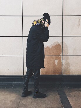 「A BATHING APE（アベイシングエイプ）のアイテム（モッズコート）」を使った、HaluHuangさん（メンズ・173cm）の春コーディネート