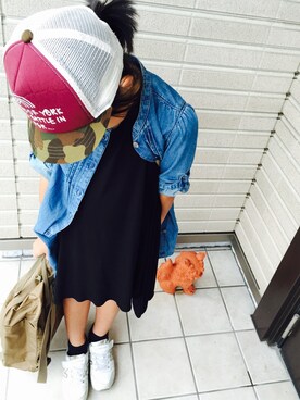 「GAP（ギャップ）のアイテム（ワンピース、ブルー系）」を使った、R&A さん（キッズ・125cm）の秋コーディネート