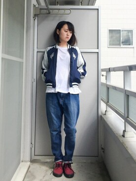 「RETRO GIRL（レトロガール）のアイテム（ナイロンジャケット）」を使った、ベランダから失礼しますよさん（レディース・163cm）の夏コーディネート