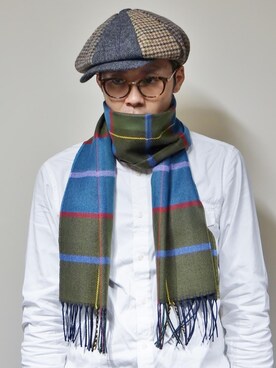 高級感ある仕上がりのフランス製タータンチェック柄マフラー のメンズ人気ファッションコーディネート Wear