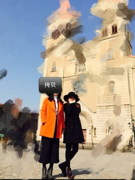 「アイテム（ダッフルコート、オレンジ系）」を使った、哈啰Kiki先生さん（レディース・166cm）の冬コーディネート