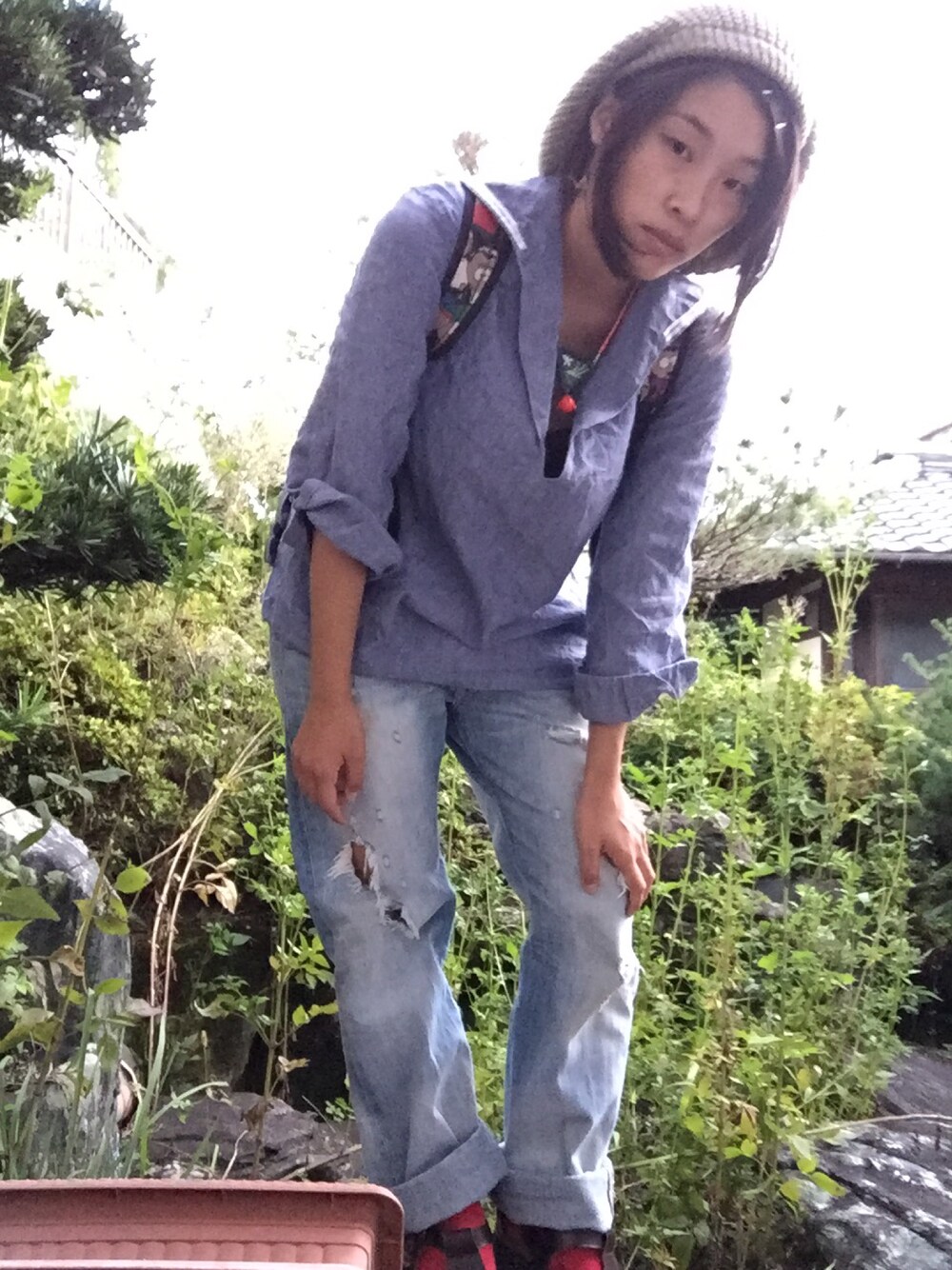 「ニット帽、セーラー服、フランス軍、軍物、military、sailor、Levi's、チェコ軍」｜「MILITARY SURPLUSのアイテム（その他トップス、ブルー系）」を使った、sailさん（レディース・163cm）の秋コーディネートの1枚目の写真