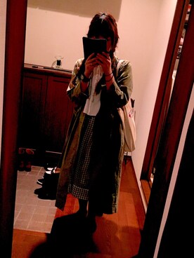 「おさげ」｜「アイテム（トレンチコート）」を使った、keiさん（レディース・152cm）の秋コーディネート