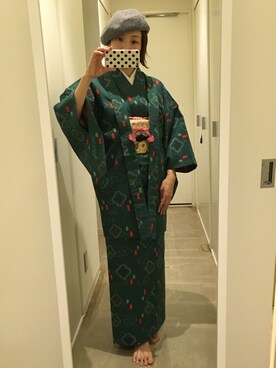 「アイテム（浴衣、グリーン系）」を使った、treさん（レディース・164cm）の秋コーディネート