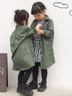 「アイテム（シャツワンピース）」を使った、nenechizuさん（キッズ・90cm）の春コーディネート
