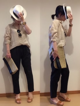 「ベージュシャツ」｜「アイテム（帽子）」を使った、c__s86さん（レディース・162cm）の春コーディネート
