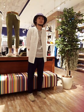 「HVC（エイチブイシー）のアイテム（シューズ）」を使った、HVCあまがさきキューズモール店さん（メンズ・172cm）の夏コーディネート