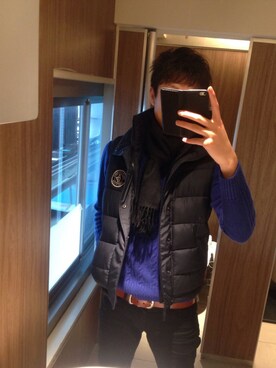 「Abercrombie&Fitch（アバークロンビーアンドフィッチ）のアイテム（ダウンベスト）」を使った、YUSUKEさん（メンズ・177cm）の春コーディネート