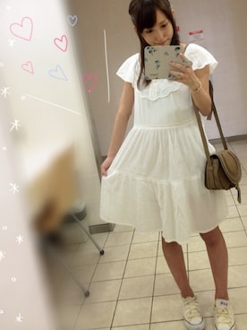 「H&M（エイチ・アンド・エム）のアイテム（ワンピース/ドレス、ホワイト系）」を使った、えりさん（レディース・155cm）の夏コーディネート