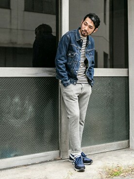 デニムジャケットを使った ネイビー ホワイト のメンズ人気ファッションコーディネート ユーザー ショップスタッフ Wear