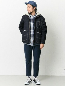 「Lee（リー）のアイテム（その他アウター）」を使った、hanadaさん（メンズ・177cm）の冬コーディネート