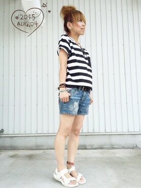 「RNA SLANG（アールエヌエースラング）のアイテム」を使った、SHIshaMOmo☆さん（レディース・159cm）の夏コーディネート