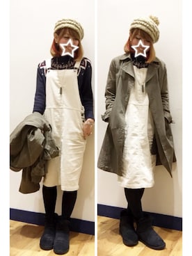 「サロペットスカート」｜「アイテム（トレンチコート）」を使った、SHIshaMOmo☆さん（レディース・158cm）の冬コーディネート