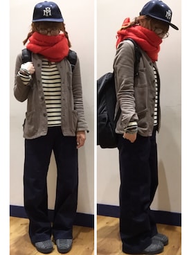 「アイテム（ミリタリージャケット、ブラウン系）」を使った、SHIshaMOmo☆さん（レディース・158cm）の冬コーディネート