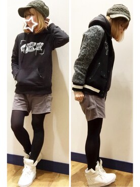 「ショーパン」｜「アイテム（スタジャン）」を使った、SHIshaMOmo☆さん（レディース・158cm）の冬コーディネート