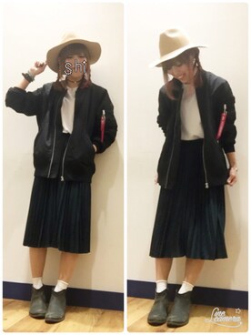 「ツバ広ハット」｜「アイテム（ブーティ）」を使った、SHIshaMOmo☆さん（レディース・158cm）の秋コーディネート