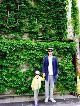 「アイテム（デニムジャケット、イエロー系）」を使った、リトさん（キッズ・100cm）の春コーディネート