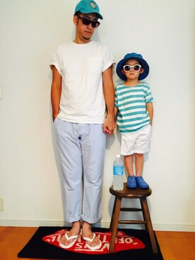「ポカリコーデバトン」｜「アイテム（帽子）」を使った、リトさん（キッズ・100cm）の夏コーディネート