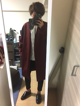 「ノーカラージャケット」｜「アイテム（チェスターコート）」を使った、mtさん（レディース・157cm）の秋コーディネート