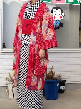 「正月」｜「アイテム（浴衣）」を使った、林杏奈さん（レディース・154cm）の春コーディネート