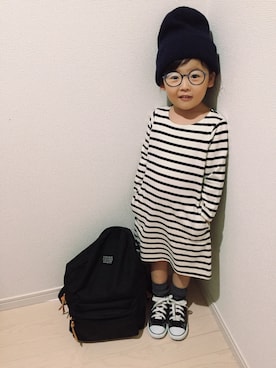 「くつした」｜「アイテム（ニットキャップ/ビーニー）」を使った、まる子さん（キッズ・100cm）の秋コーディネート