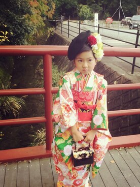 「アイテム（浴衣、グリーン系）」を使った、mieuxさん（キッズ・120cm）の秋コーディネート