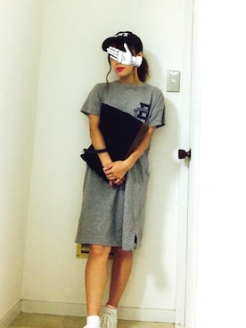 「earth music&ecology（アースミュージックアンドエコロジー）のアイテム（クラッチバッグ）」を使った、もんさん（レディース・146cm）の夏コーディネート