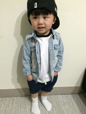 「IZZUE（イズゥー）のアイテム（帽子）」を使った、Ruth Changさん（キッズ・80cm）の春コーディネート