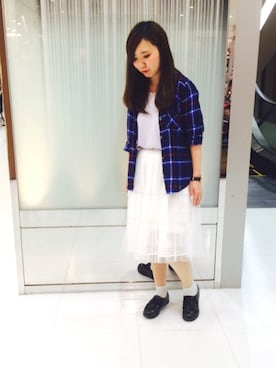 「ブルー x ホワイト」｜「アイテム（その他シューズ）」を使った、ちぃさん（レディース・158cm）の春コーディネート