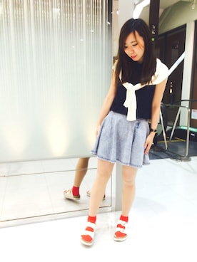 「no brand（ノーブランド）のアイテム（カーディガン/ボレロ）」を使った、ちぃさん（レディース・158cm）の夏コーディネート