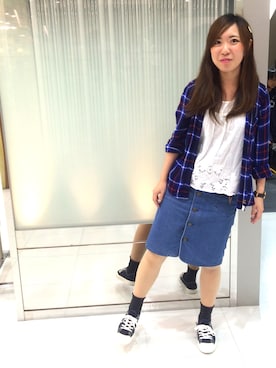 「アイテム（シューズ、ブルー系）」を使った、ちぃさん（レディース・158cm）の夏コーディネート