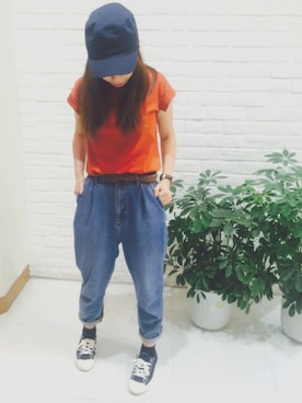 「テラコッタ」｜「アイテム（キャップ）」を使った、ちぃさん（レディース・158cm）の夏コーディネート