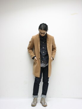 「黒タートルネック」｜「アイテム（デニムジャケット）」を使った、fukusima613さん（メンズ・175cm）の冬コーディネート