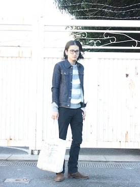 「ボーダーニット」｜「アイテム（ジャケット/アウター）」を使った、fukusima613さん（メンズ・175cm）の冬コーディネート