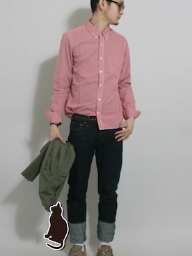 「ギンガムチェックシャツ」｜fukusima613さん（メンズ・175cm）の冬コーディネート