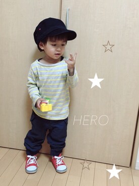 「アイテム（ナイロンジャケット）」を使った、HEROさん（キッズ・90cm）の秋コーディネート