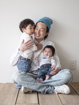 「H&M（エイチ・アンド・エム）のアイテム（ロンパース、ホワイト系）」を使った、ritsuさん（キッズ・80cm）の冬コーディネート