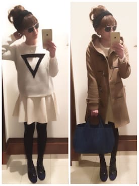 「白スカート」｜「アイテム（ダッフルコート）」を使った、mayuchanokoさん（レディース・163cm）の冬コーディネート