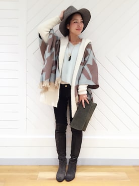 「DouDou（ドゥドゥ）のアイテム（帽子）」を使った、doudou_ebiさん（レディース・166cm）の秋コーディネート