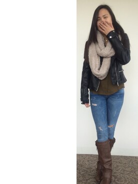 「Forever（フォーエバー）のアイテム」を使った、Elaine Panさん（レディース・170cm）の秋コーディネート