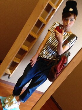 「twopeace（ツーピース）のリュック（バックパック/リュック、グリーン系）」を使った、Kahoさん（レディース・157cm）の春コーディネート