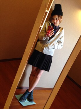 「プリーツスカート（スカート、ブラック系）」を使った、Kahoさん（レディース・157cm）の秋コーディネート