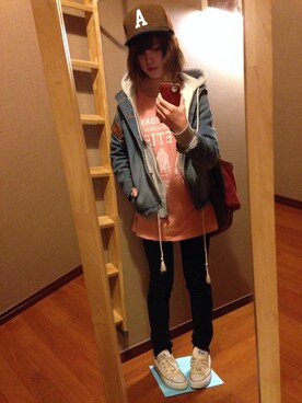 「UNIQLO（ユニクロ）のアイテム（その他パンツ、ブラック系）」を使った、Kahoさん（レディース・157cm）の冬コーディネート