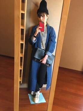 「WEGO（ウィゴー）のアイテム（クラッチバッグ、ブラック系）」を使った、Kahoさん（レディース・157cm）の冬コーディネート