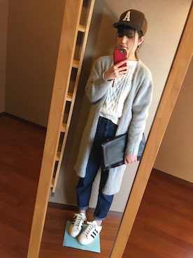 「Heather（ヘザー）のフワモコロングカーディガン　566865（カーディガン/ボレロ、グレー系）」を使った、Kahoさん（レディース・157cm）の冬コーディネート