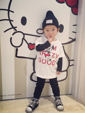 「UNIQLO Tシャツ」｜「アイテム（帽子）」を使った、macoさん（キッズ・80cm）の春コーディネート
