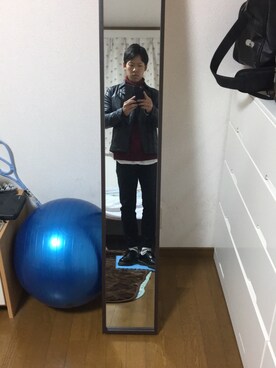 「AZUL（アズール）のアイテム（ライダースジャケット）」を使った、らぎさん（メンズ・170cm）の秋コーディネート