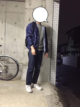 「ホワイトスニーカー」｜「アイテム（ナイロンジャケット）」を使った、shunさん（メンズ・175cm）の秋コーディネート
