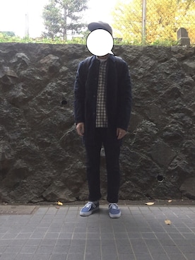 「ネイビーコーデ」｜「アイテム（トレンチコート）」を使った、shunさん（メンズ・175cm）の冬コーディネート