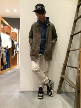 「アイテム（ステンカラーコート）」を使った、Ryuさん（メンズ・181cm・10代）の冬コーディネート